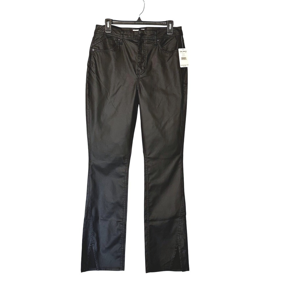 Free People Jeans Womens 32 Spellbound Black‎ Coated Flare Slit OB1026014